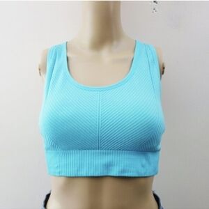 VS PINK Seamless Lightly Lined Ribbed Light Support Sports Bra (L) Blue NWOT!